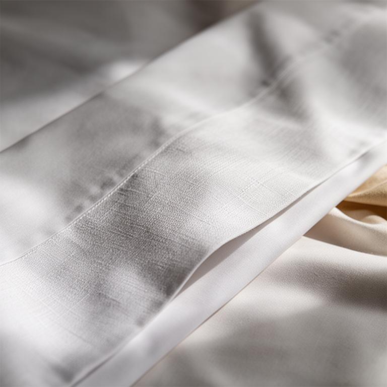 Close-up of crisp white Egyptian cotton sheets showing a tactile raw weave
