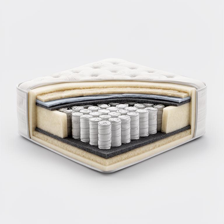 Cutaway pocket-sprung mattress showing individually wrapped coils and natural filling layers
