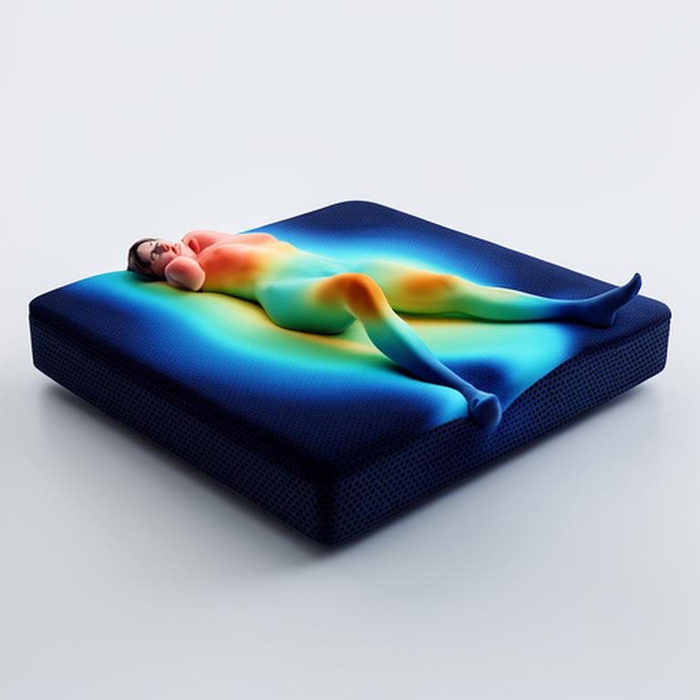 Memory foam mattress with a pressure map showing balanced support across shoulders and hips